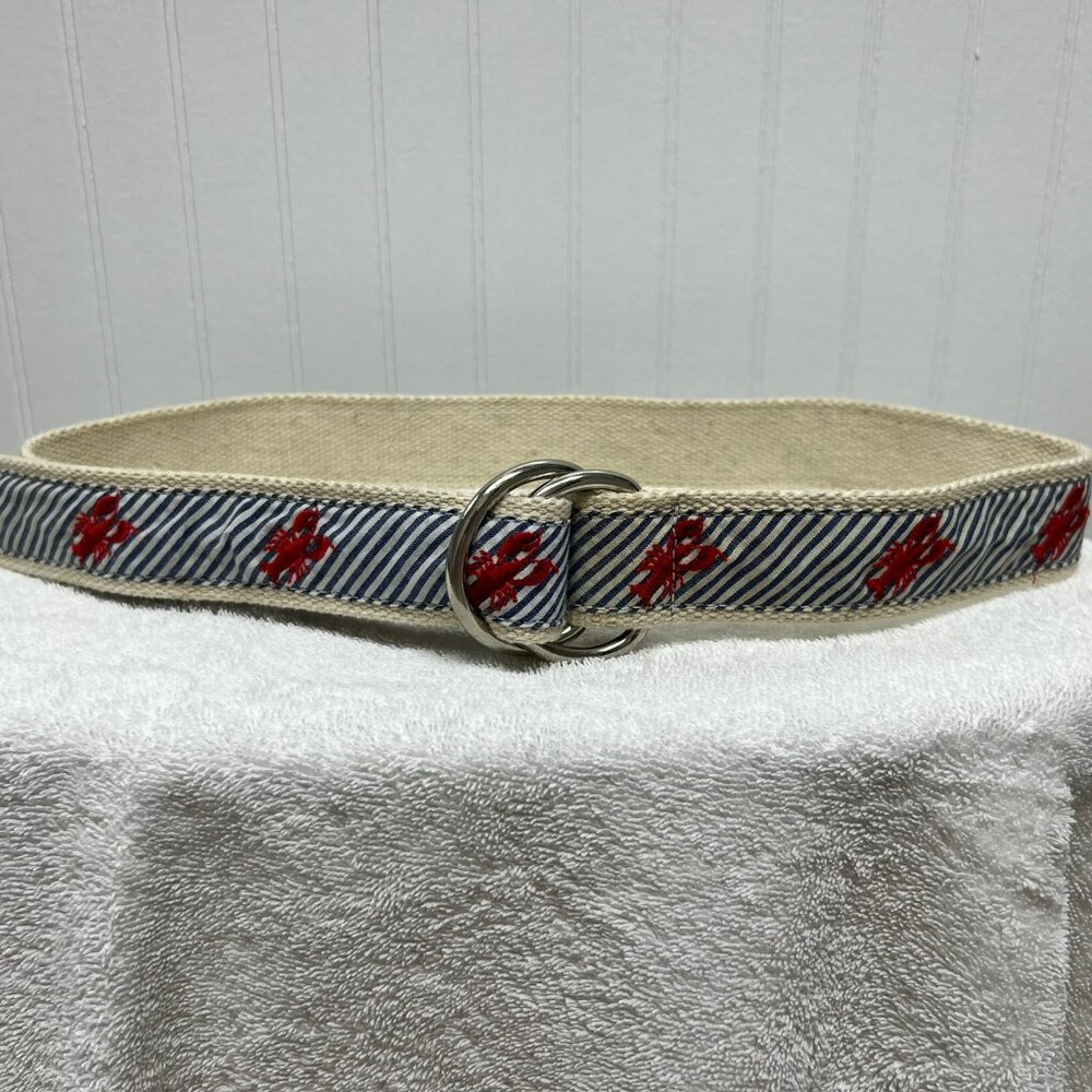 J Crew Women's Blue & White Striped Stitched Lobster Belt Adjustable D Ring
